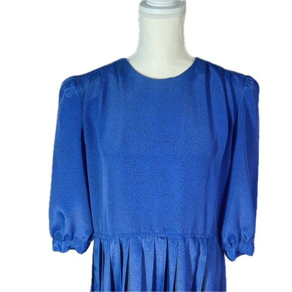 Vintage 80s BGB Petites Royal Blue Florette Pattern Secretary Dress Size 10P - Picture 2 of 7